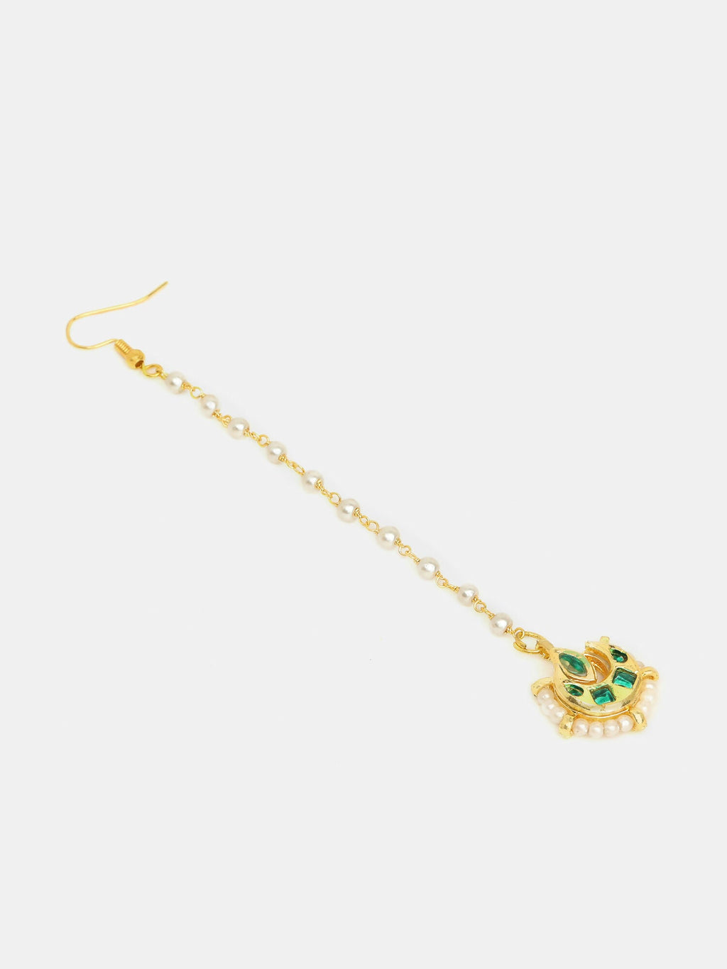 Ruby Raang Gold Green Kundan Earrings And Maang Tikka - Distacart