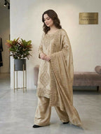 Teeya Creation Cream Color Gimmychu Silk Embroidery Work Wedding Wear Salwar Suit - Distacart