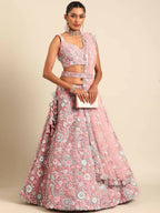 House of Panchhi Pink Net Sequins, Mirror and thread embroidery Lehenga choli & Dupatta