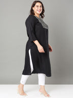 Sztori Plus Size Floral Yoke Design Mirror Work Straight Kurta