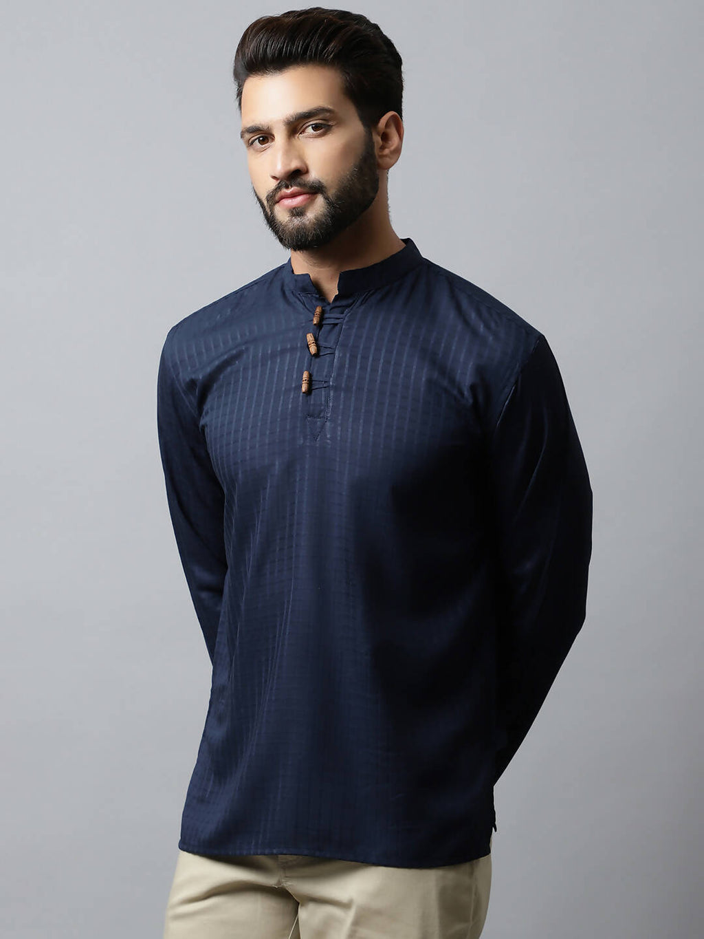 Even Apparels Navy blue Color Pure Cotton Men's Kurta With Side Placket (CHK082) - Distacart