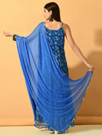 Myshka Women's Blue Festive Flared Anarkali Kurta With Dupatta sets