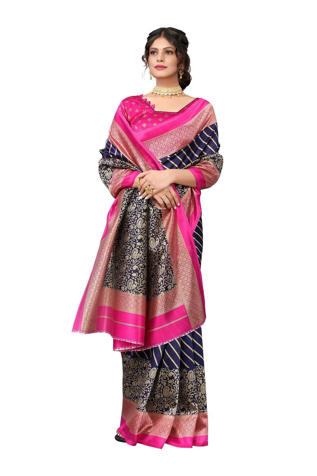 Vamika Navy Blue Printed Art Silk Saree