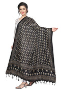Vamika Latest Fashion Black Printed Khadi Bhagalpuri Dupatta For Girls