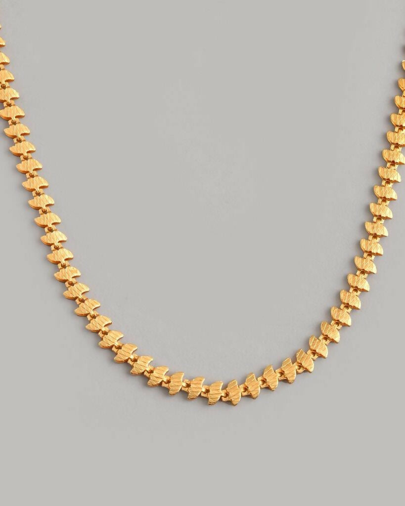 VOJ Gold-Polished Designer Leaf Shaped Chain For Men