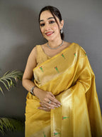 Joban Fashion Yellow Peacock & Floral Motifs Tissue Paithani Saree - Distacart