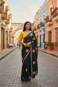 Teeya Creation Black Rangoli Silk Embroidery Work Party Wear Designer Saree - Distacart