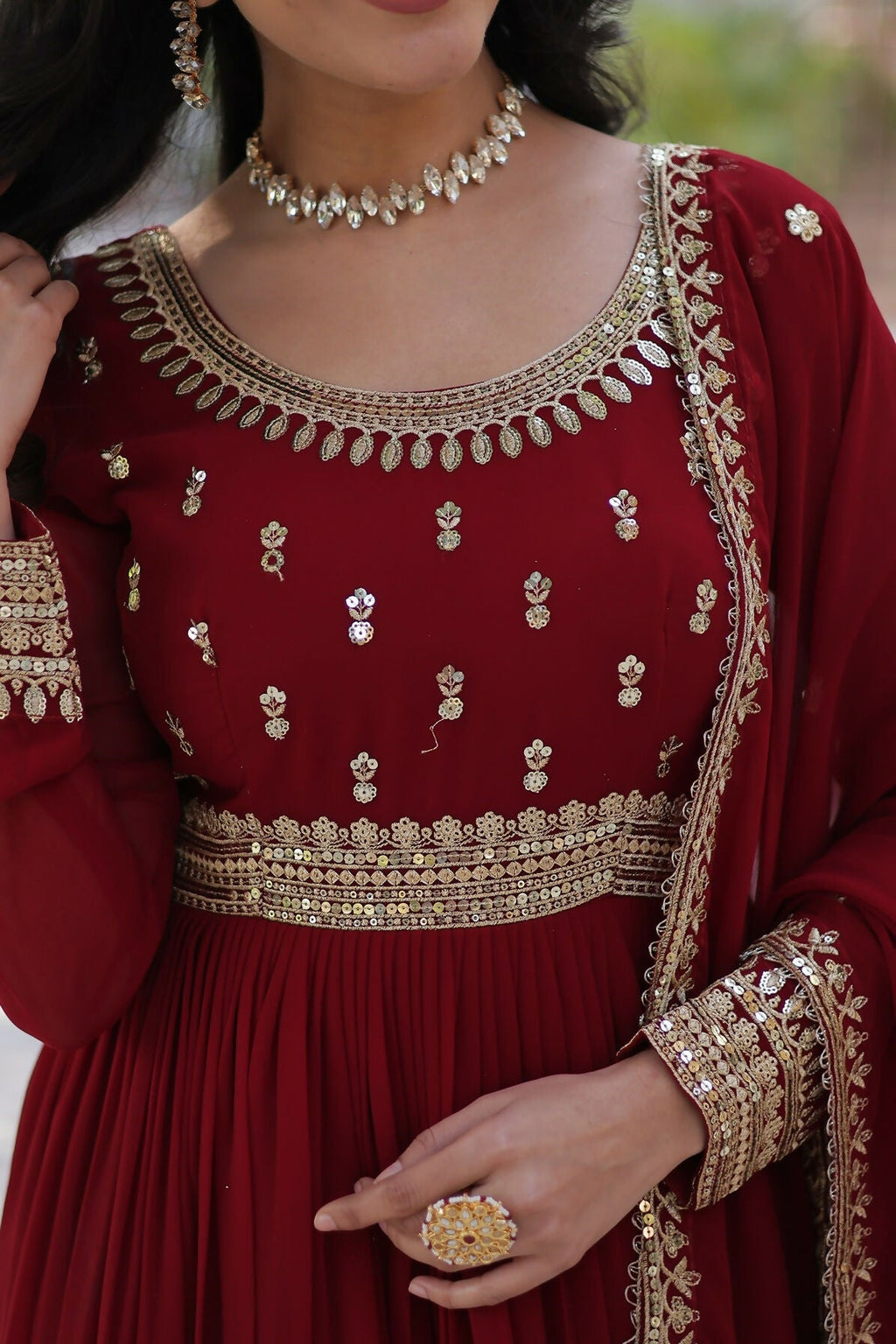 Joban Fashion Maroon Georgette Sequence Embroidery Work Kurta Set - Distacart