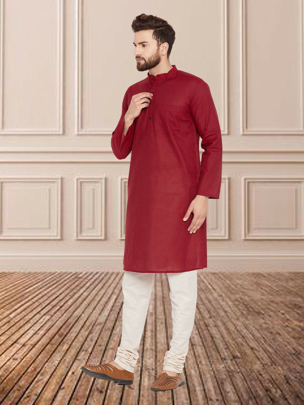 Even Apparels Men's Pure Cotton Maroon Kurta