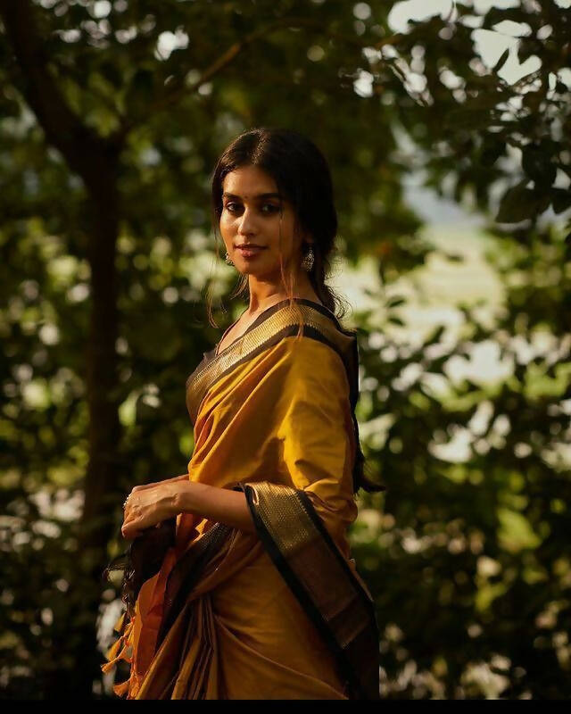DEIANA'S Beautiful Designer Golden zari Soft Lichi Silk Saree - Yellow