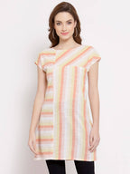 Myshka Women's Yellow Cotton Short Sleeve Round Neck Printed Casual Top