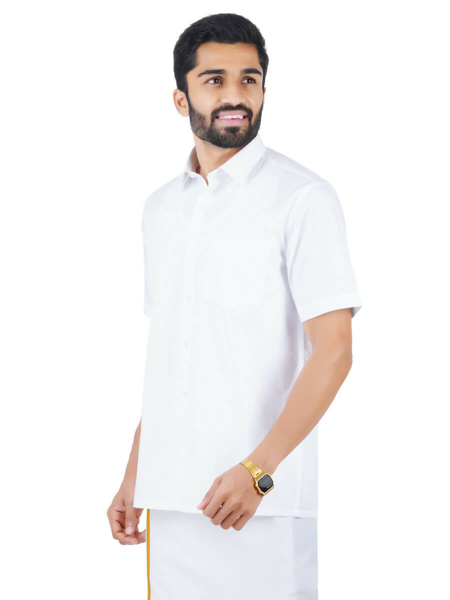 Ramraj Cotton Mens Half Sleeve Royal Cotton White Shirt