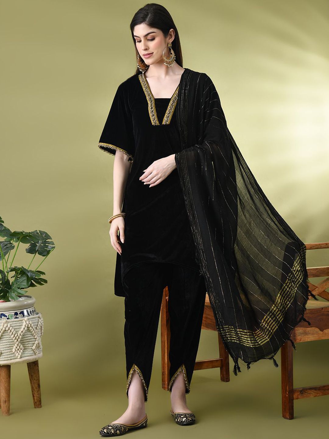 Sangria Embellished A-Line Kurta & Dhoti Pant With Dupatta