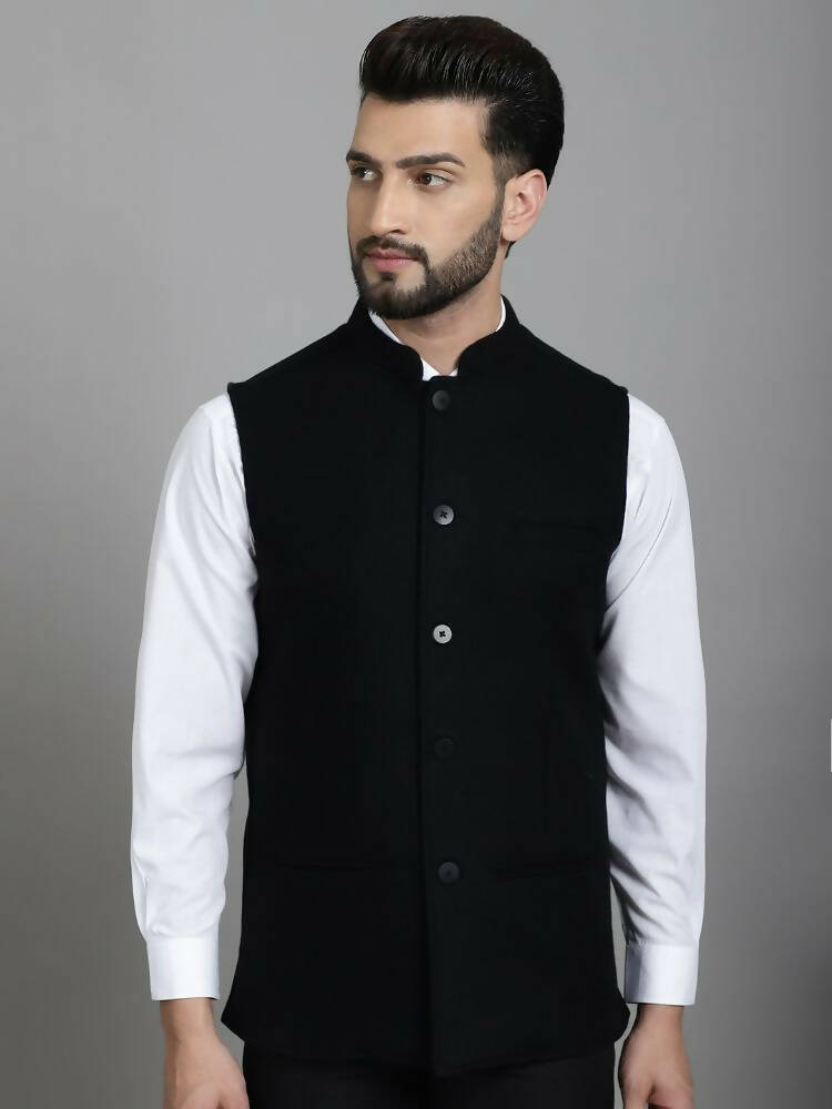 Even Apparels Nehru Jacket With Welt Pockets - Black