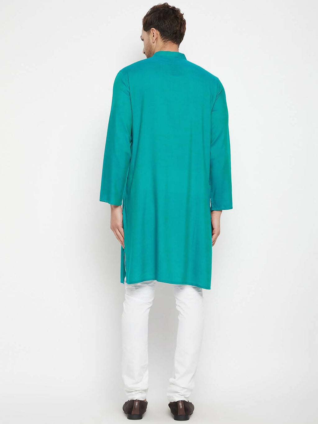 Even Apparels Green Viscose Long Men's Kurta With Band Collar - Distacart