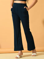 Myshka Women's Navy Blue Flared Party Trouser