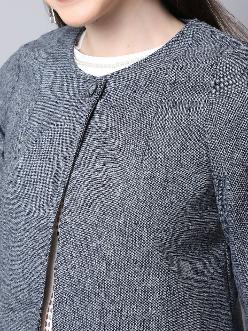 Even Apparels Grey Pure Wool Open Front Statement Jacket