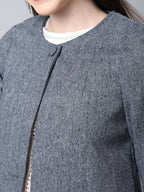 Even Apparels Grey Pure Wool Open Front Statement Jacket
