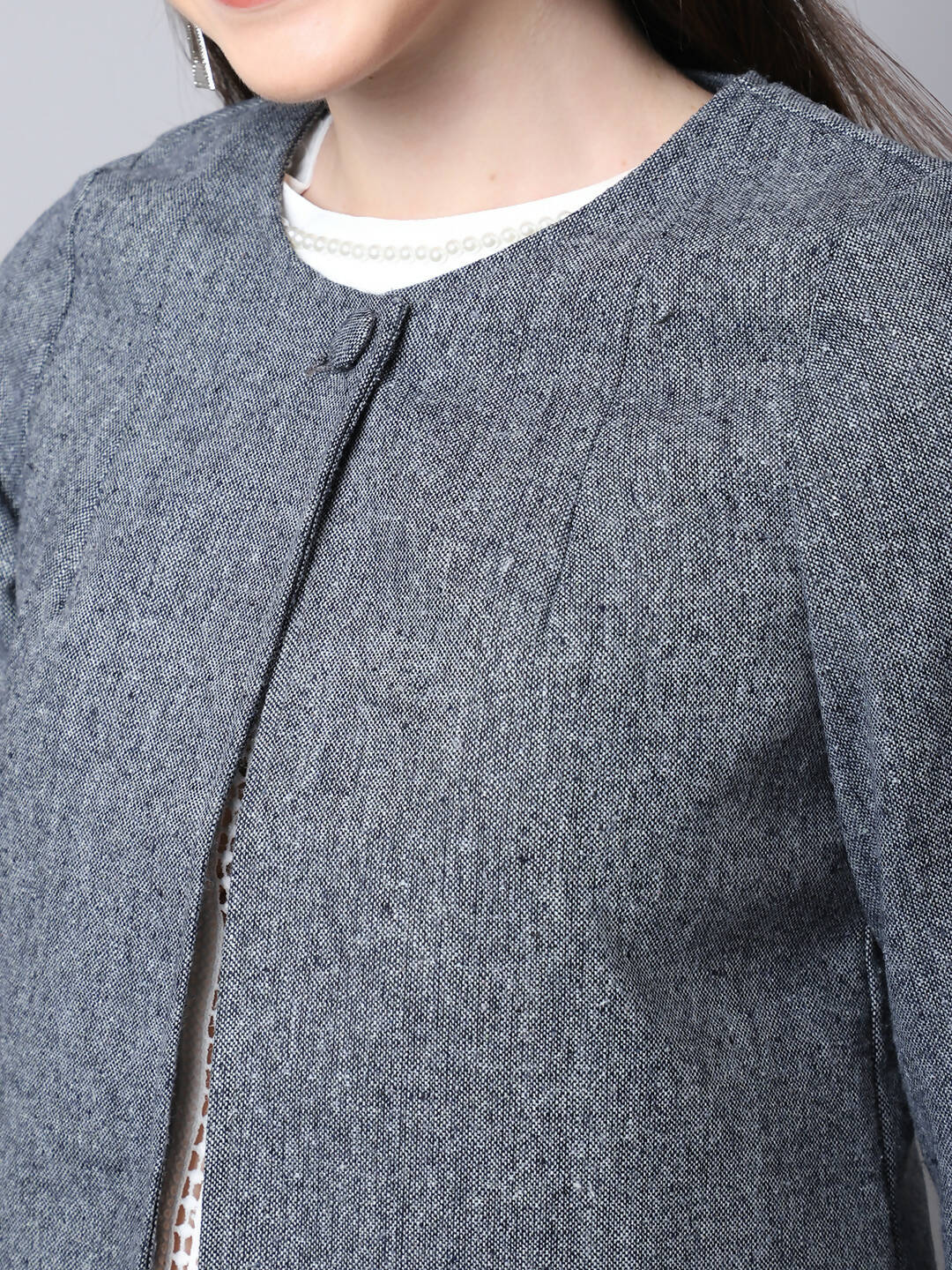 Even Apparels Grey Pure Wool Open Front Statement Jacket