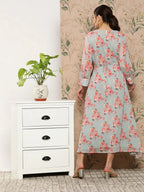 Yufta Floral Chiffon A-Line Midi Dress - Distacart