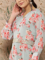 Yufta Floral Chiffon A-Line Midi Dress - Distacart