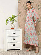 Yufta Floral Chiffon A-Line Midi Dress - Distacart
