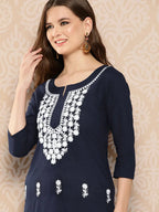 Yufta Floral Yoke Design Chikankari Kurta