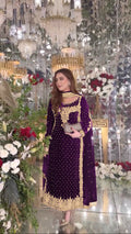 Joban Fashion Purple Velvet Sequence Embroidery Work Kurta Set - Distacart