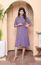 Miravan Womens Purple Solid Half Sleeve Midi Dress With Belt
