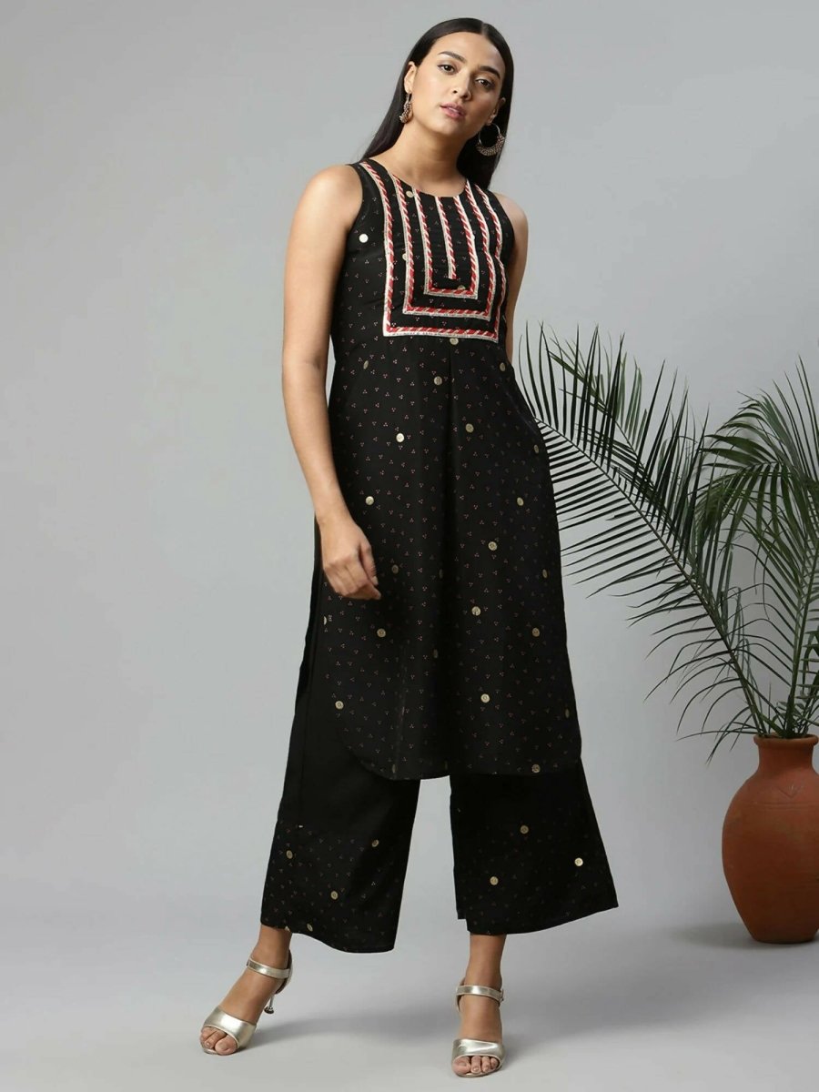 Ahalyaa Womens Black Crepe Printed Kurta Palazzo Set - Distacart