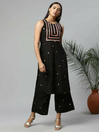 Ahalyaa Womens Black Crepe Printed Kurta Palazzo Set - Distacart