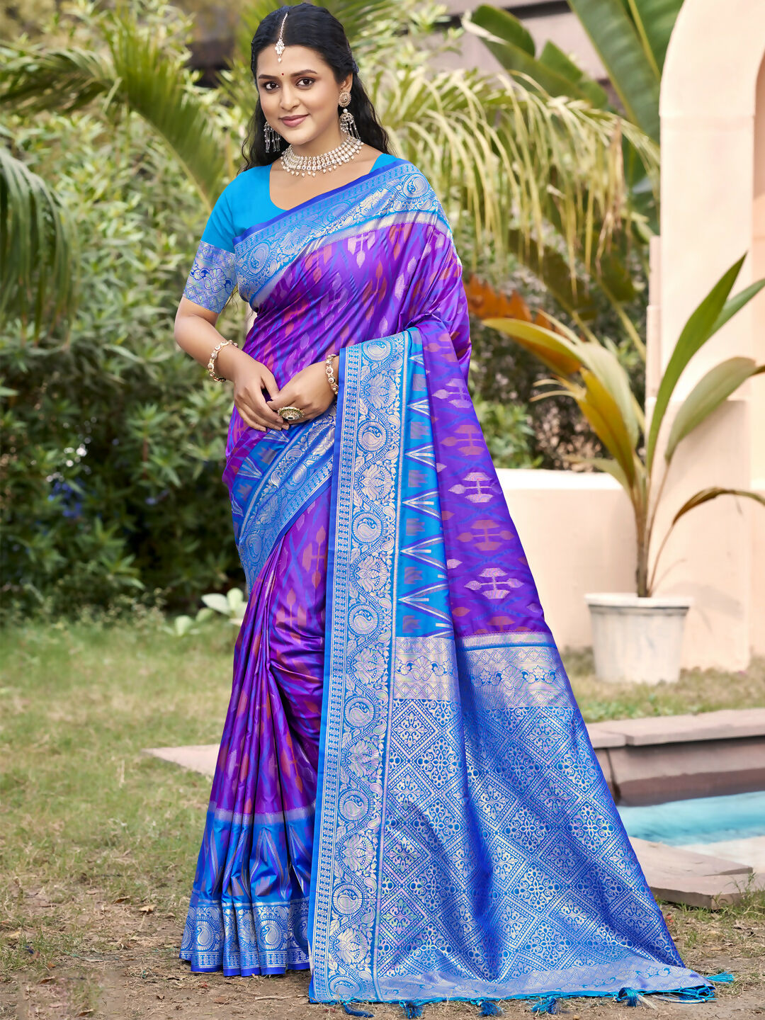 Shree Shyam Fashion Purple Pochampally Silk Saree - Distacart