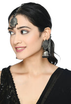 Mominos Fashion Johar Kamal Bahubali Black Beads Earrings With Tikka - Distacart