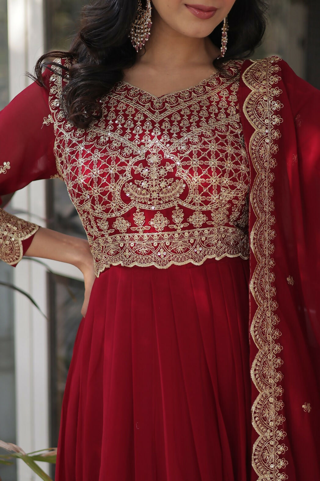Joban Fashion Maroon Georgette Sequence Embroidery Work Kurta Set - Distacart