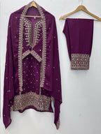 Teeya Creation Wine Color Faux Georgette Embroidery Work Party Wear Salwar Suit - Distacart