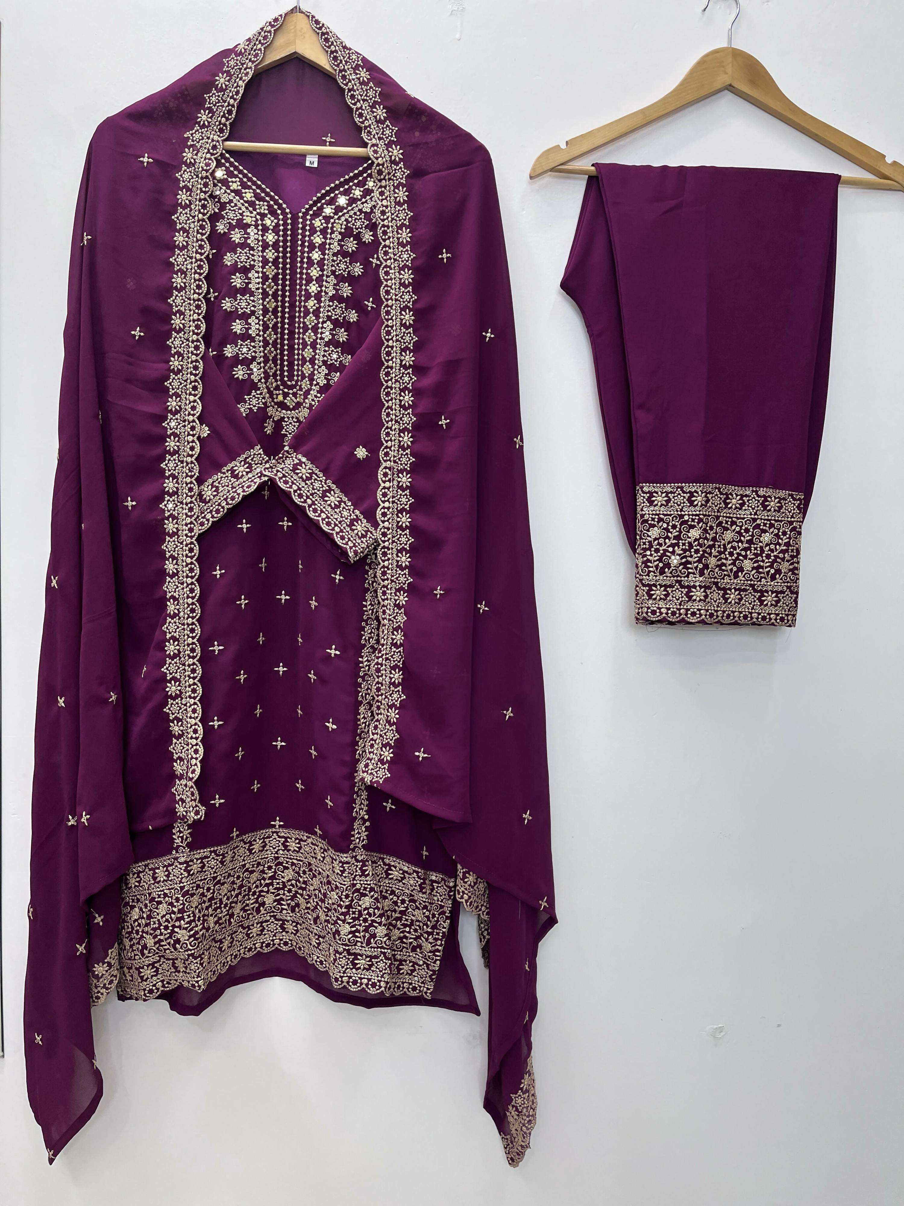 Teeya Creation Wine Color Faux Georgette Embroidery Work Party Wear Salwar Suit - Distacart