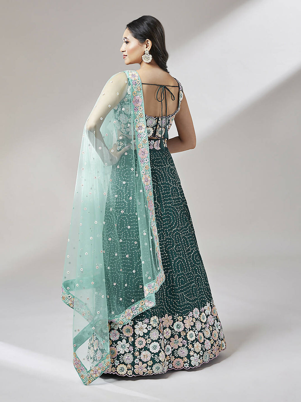 House of Panchhi Teal Georgette heavy Sequinse embroidery Lehenga choli & Dupatta