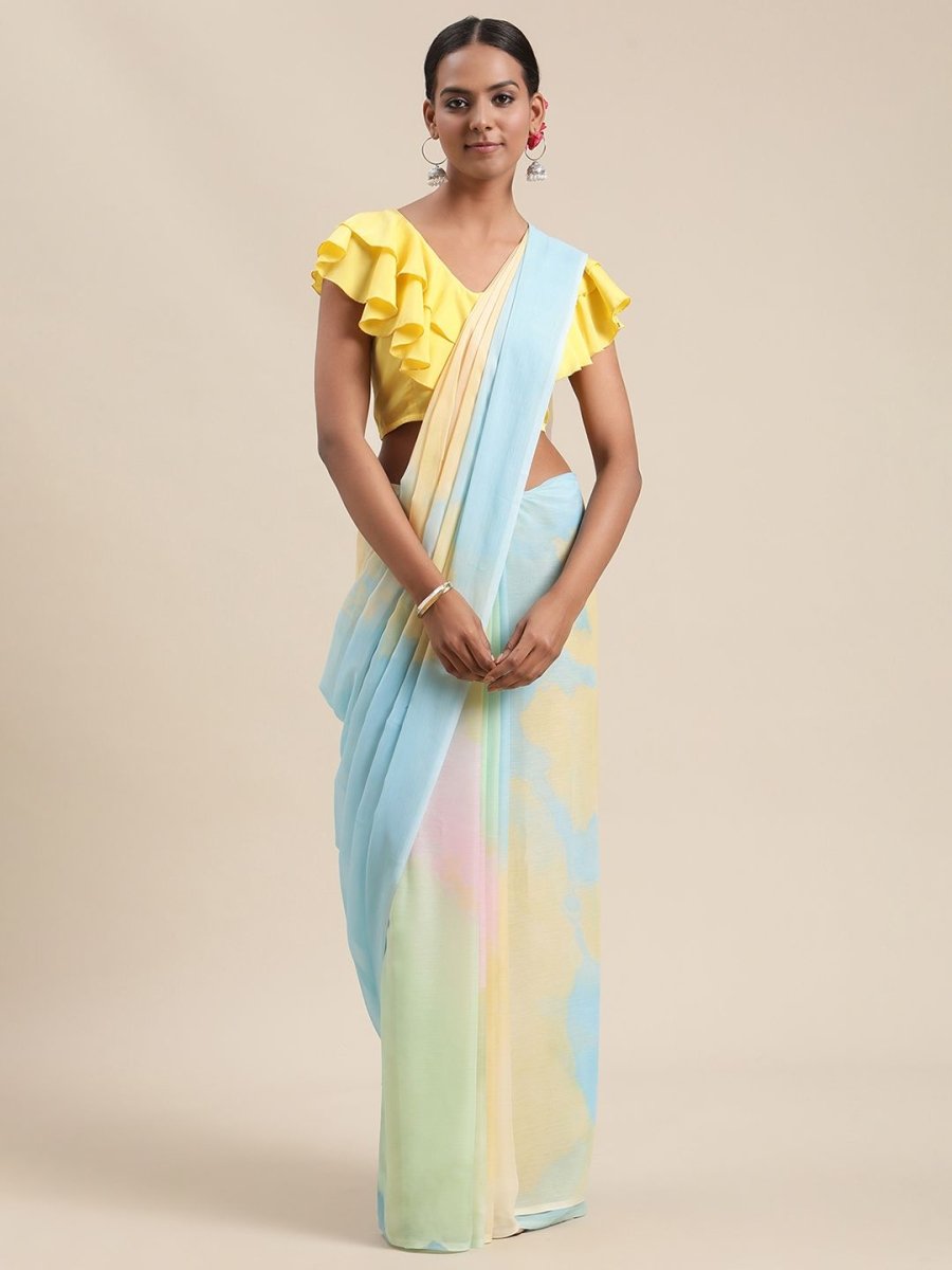 Ahalyaa Women's Turquoise Colour Chiffon Digital Print Saree - Distacart