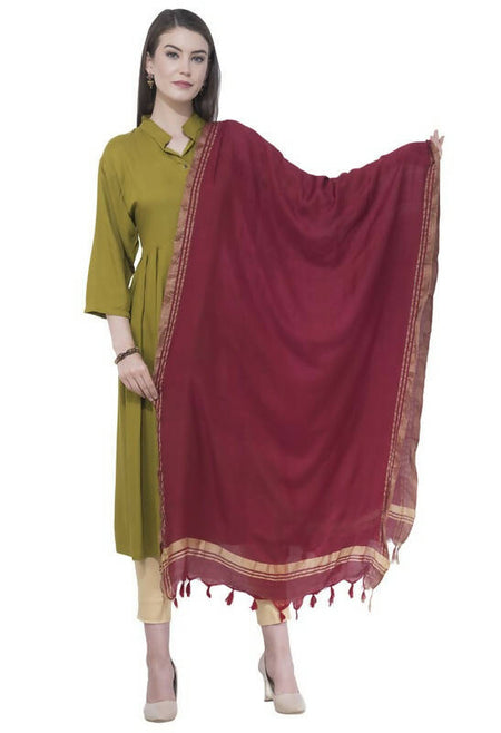 Mominos Fashion Moeza Cotton Golden Border Maroon Dupatta
