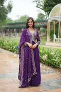 Joban Fashion Purple Georgette Sequence Embroidery Work Kurta Set - Distacart