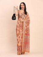 Shree Shyam Fashion Linen Cotton Orange Saree - Distacart