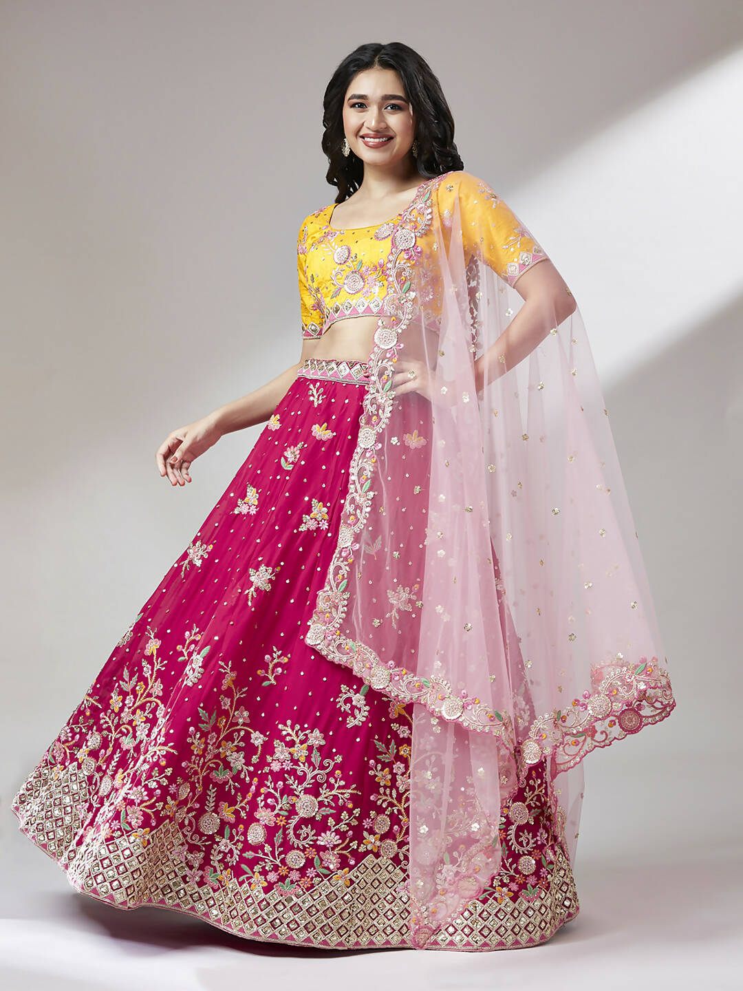 House of Panchhi Rose Pure Georgette Sequinse Work Lehenga & Blouse with Dupatta