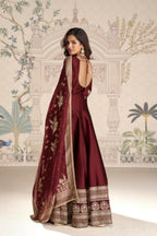 Anaita Maroon Vichitra Silk Anarkali Suit with Embroidery Sequins - Distacart