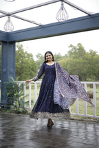 Aayaa Designer Embroidery Zari Sequins-Work Faux Blooming Georgette Suit - Navy Blue - Distacart