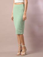Myshka Women's Sea Green Solid Knee Length Party Embellished Skirts