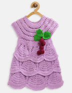 ChutPut Hand knitted Crochet Grape Wool Dress For Baby Girls - Purple