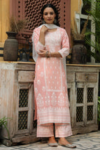 Juniper Women's Peach Printed Straight Kurta Sets - Distacart