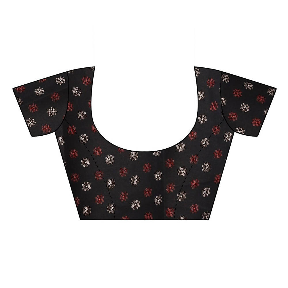 Vamika Printed Jute Silk Black Saree blouse