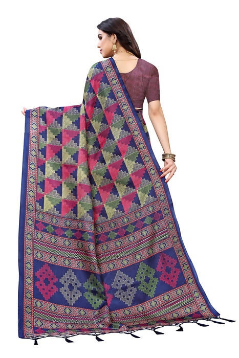 Vamika Blue Kalamkari Print With Jhalar Khadi Silk Sarees
