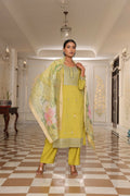 Jyoti Fashion Women's Light Yellow Cotton Silk Floral Print with Embroidered Kurta Set